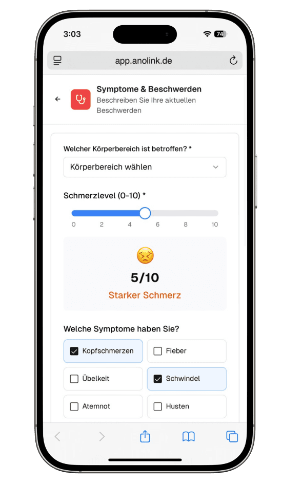 anolink ambulant Mobile Interface - Symptome & Beschwerden